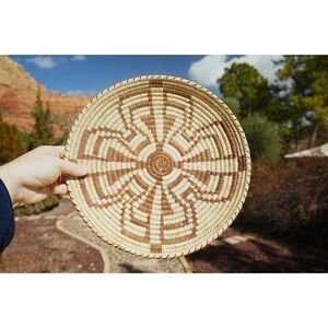 Native American Indian Papago Butterfly‎ Motif in Rare Red Yucca Root Basket
